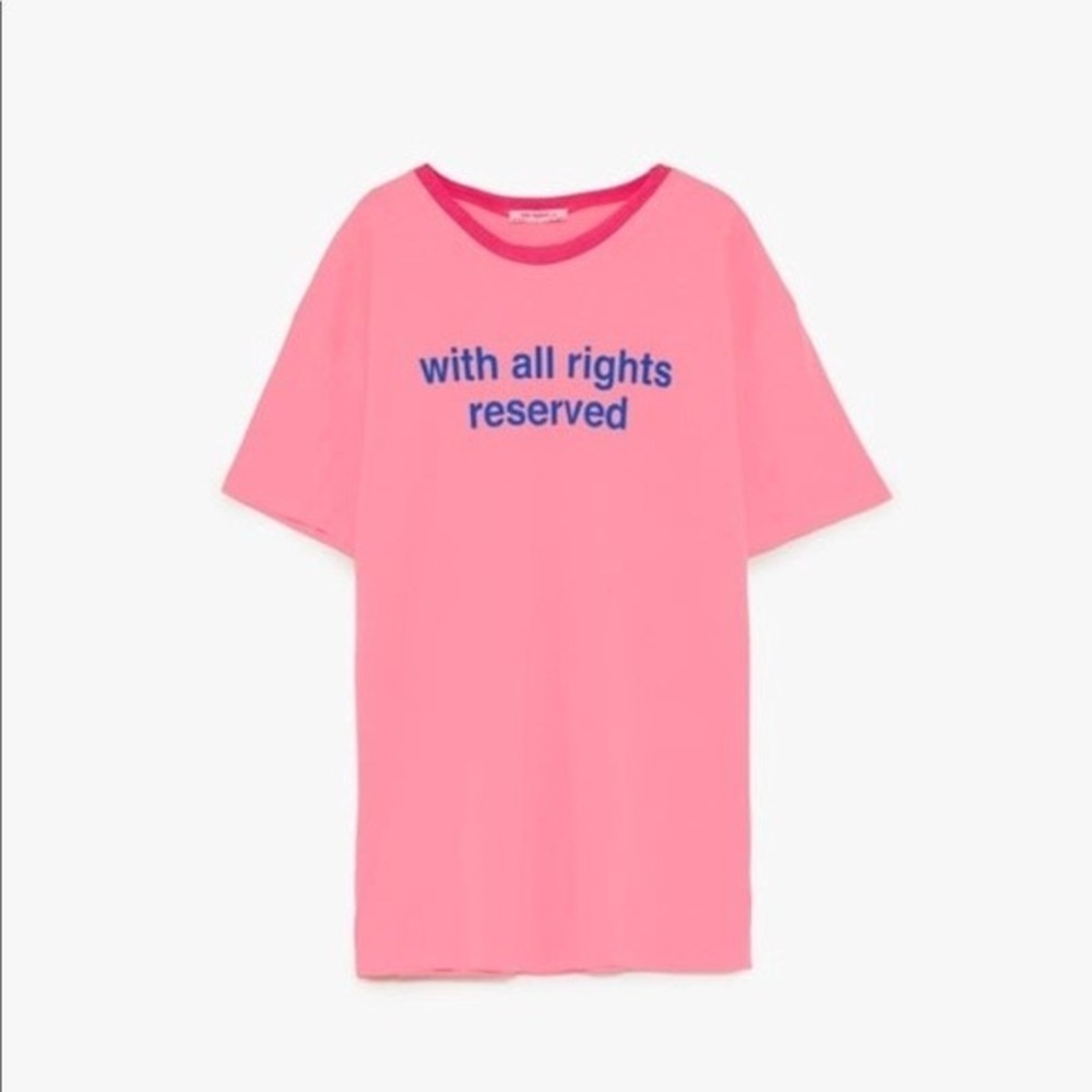 NWT Zara Trafaluc M With All Rights Reserved T Shirt Pink 99321